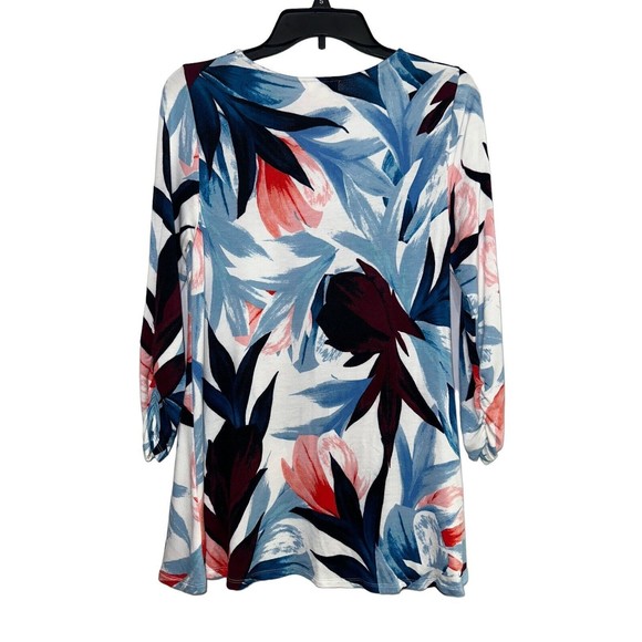 Cupio Womens Colorful Knit Top Tunic Sz M Long Ruched Sleeve Crew Neck Pullover - Picture 2 of 7